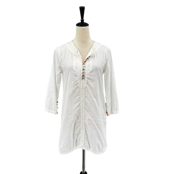 Roberta Roller Rabbit White & Multi Colored Button Loop 3/4 Sleeve Tunic - Picture 1 of 14